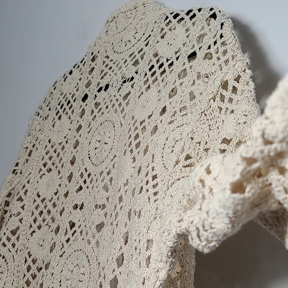 ZARA Open Crochet Cream Button Up Cardigan Shacket Coat Size Large - Picture 11 of 15